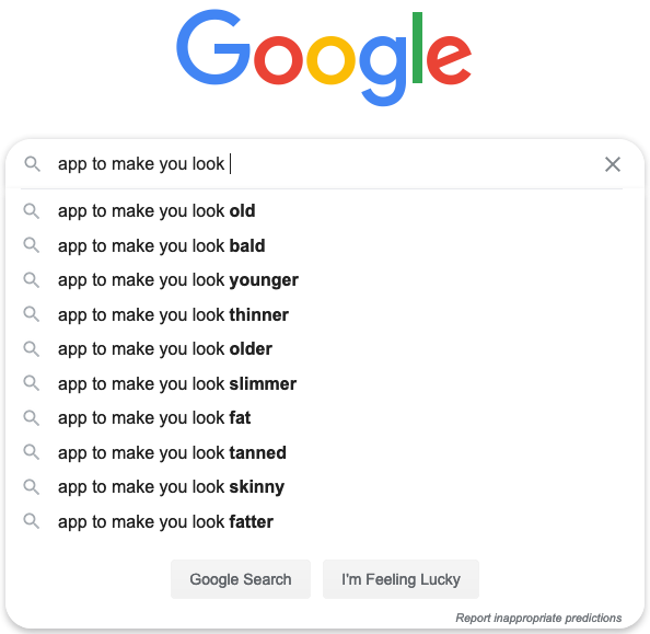 Predicted search results showing apps that can change how you look